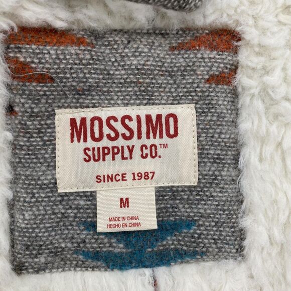Mossimo Supply Vest Womens Medium Gray Teal Aztec Sherpa Lined Open Front - Picture 7 of 11